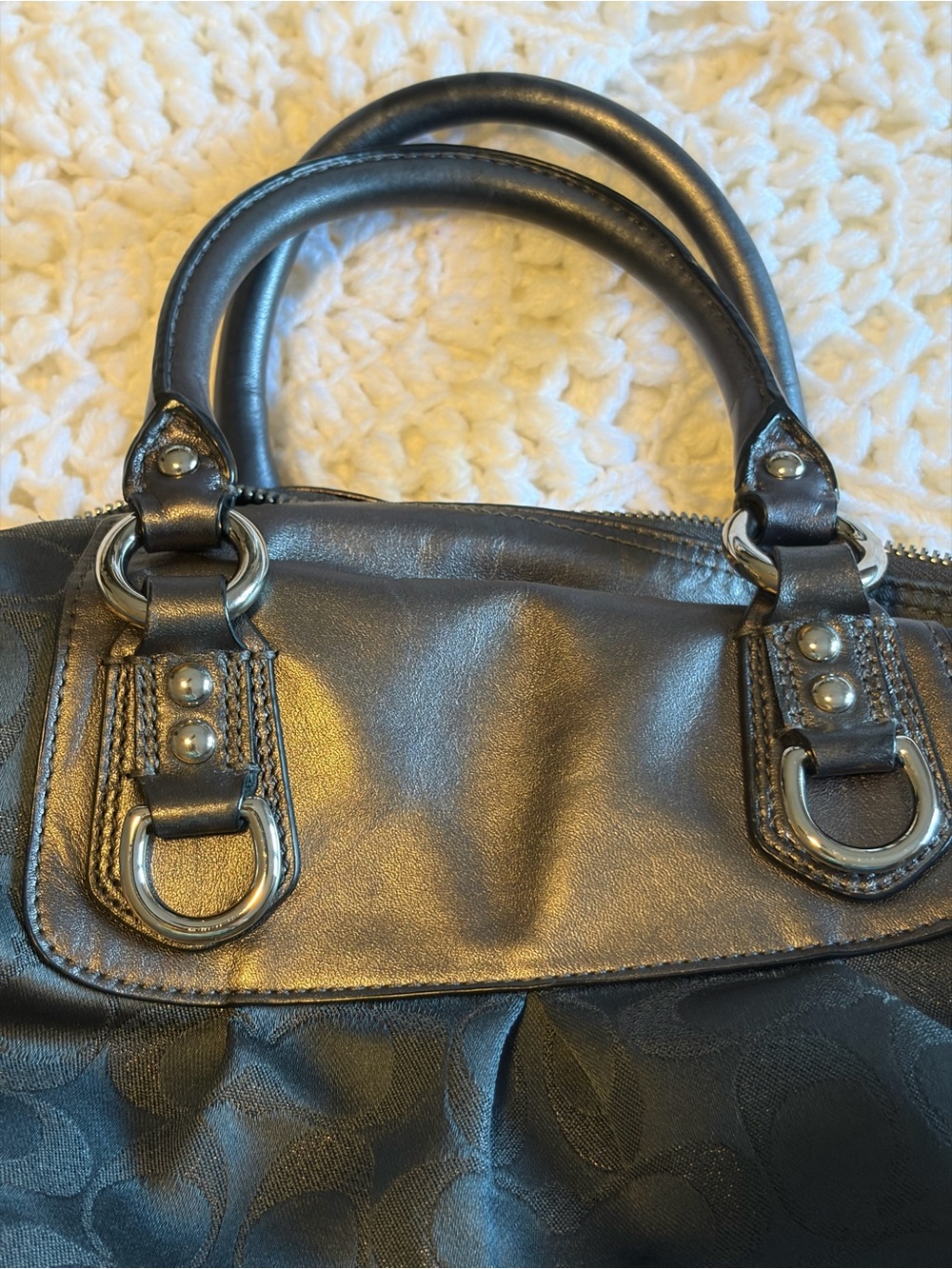 Coach pewter Signature Canvas Convertible Satchel with Leather Trim - Picture 7 of 7